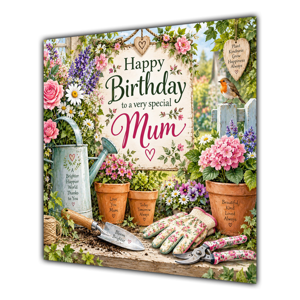 Mum Birthday Card Gardening Flowers Tools