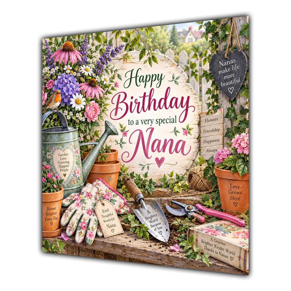 Nana Birthday Card Gardening Flowers Tools