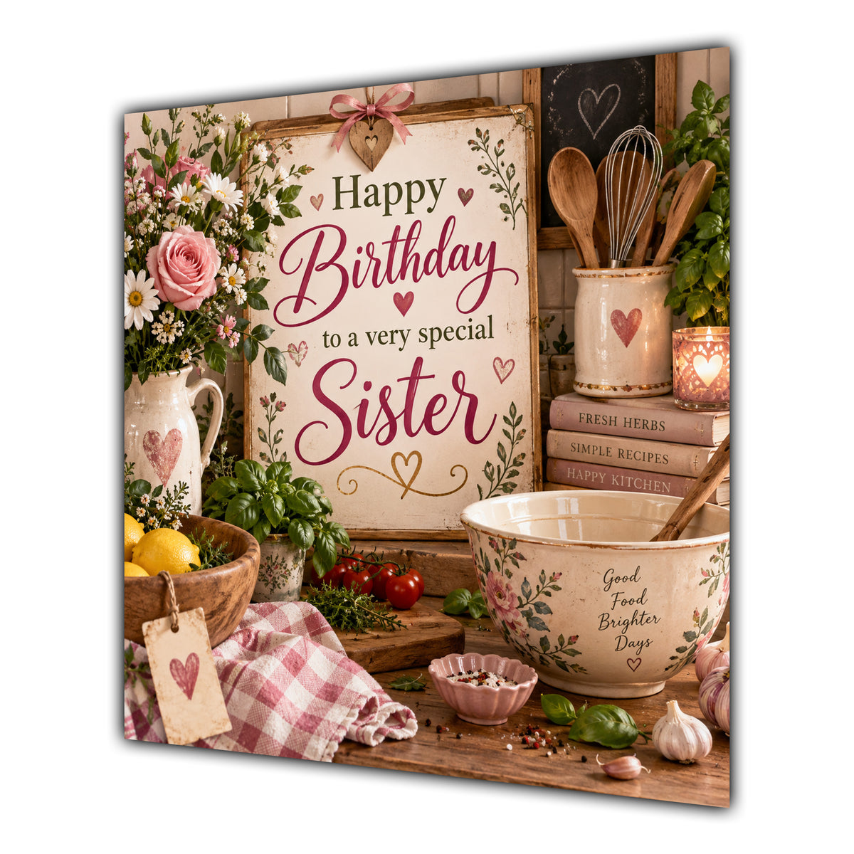 Sister Birthday Card Cooking Kitchen Herbs