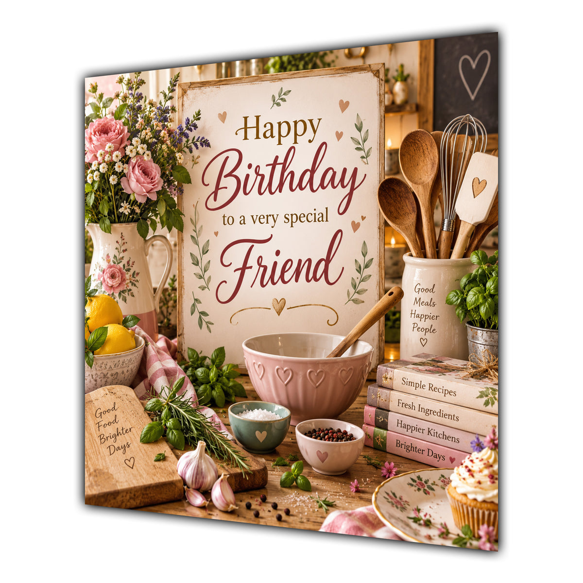 Friend Birthday Card Cooking Kitchen Herbs