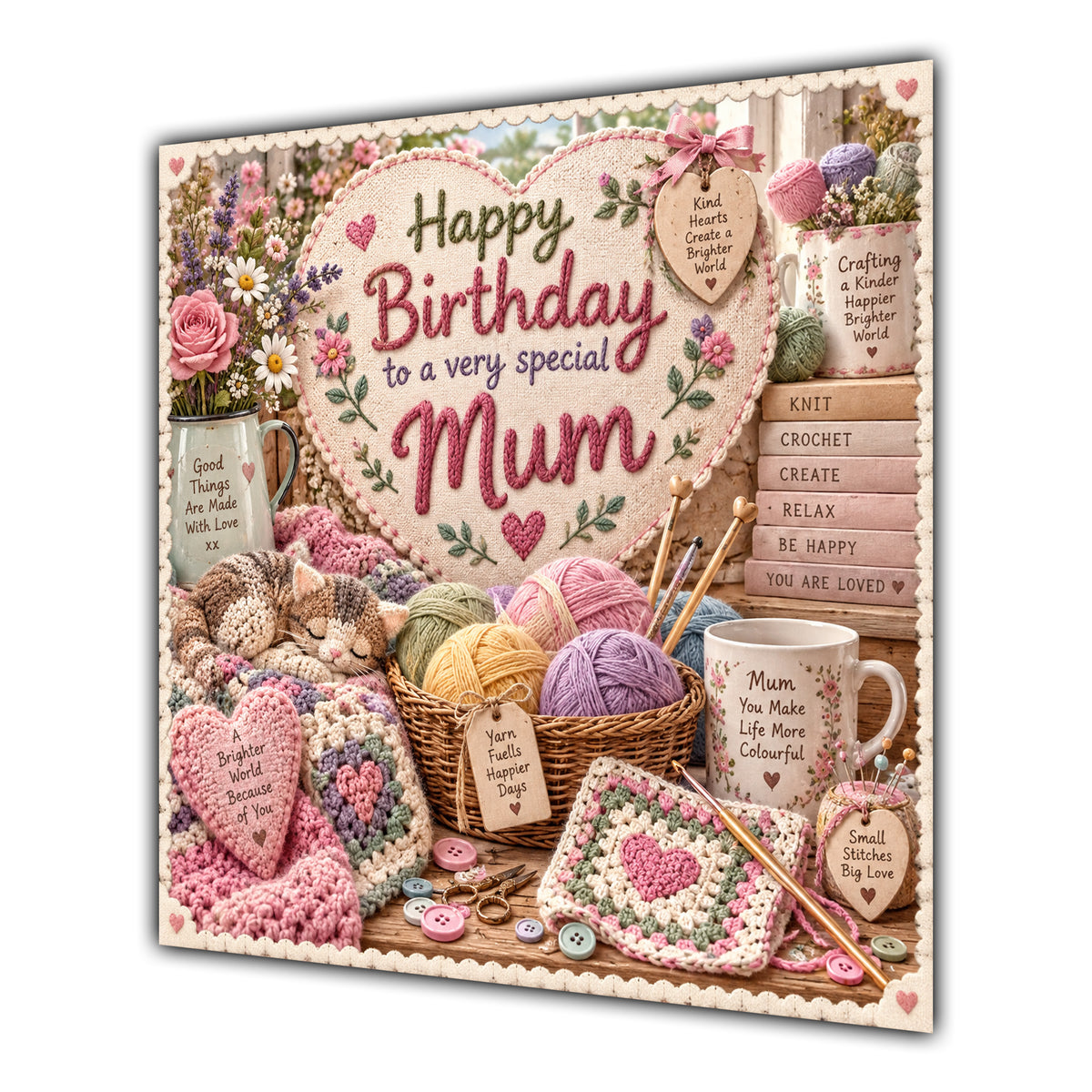 Mum Birthday Card Knitting Crochet Wool