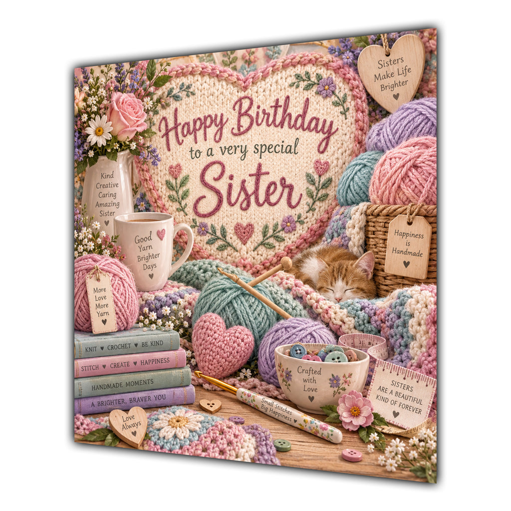 Sister Birthday Card Knitting Crochet Wool