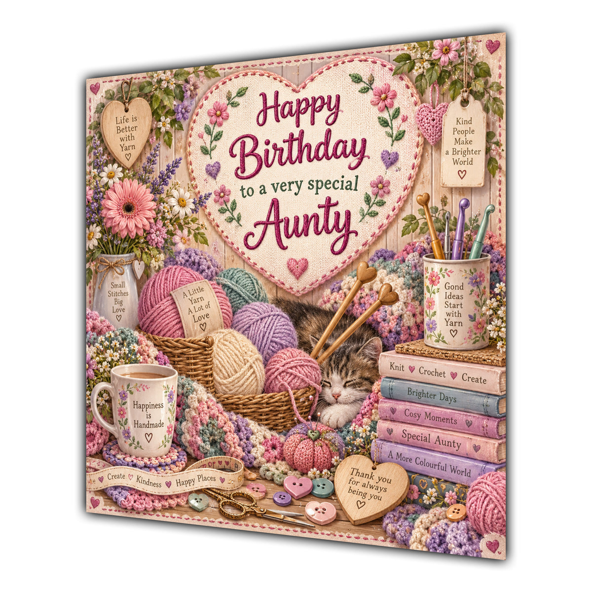 Aunty Birthday Card Knitting Crochet Wool