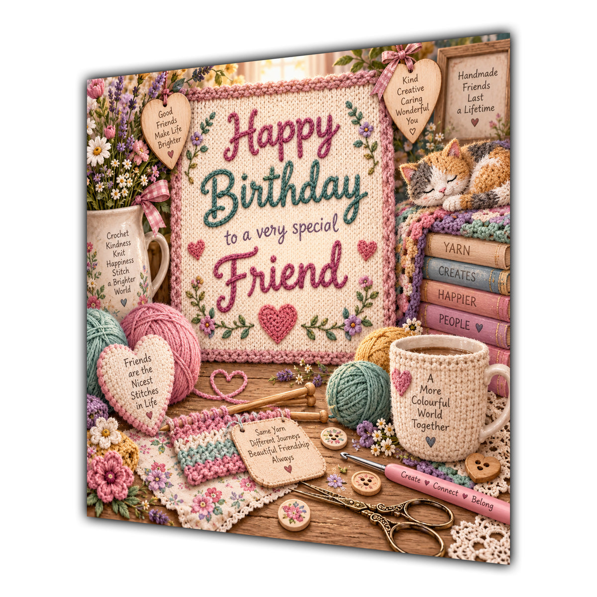 Friend Birthday Card Knitting Crochet Wool