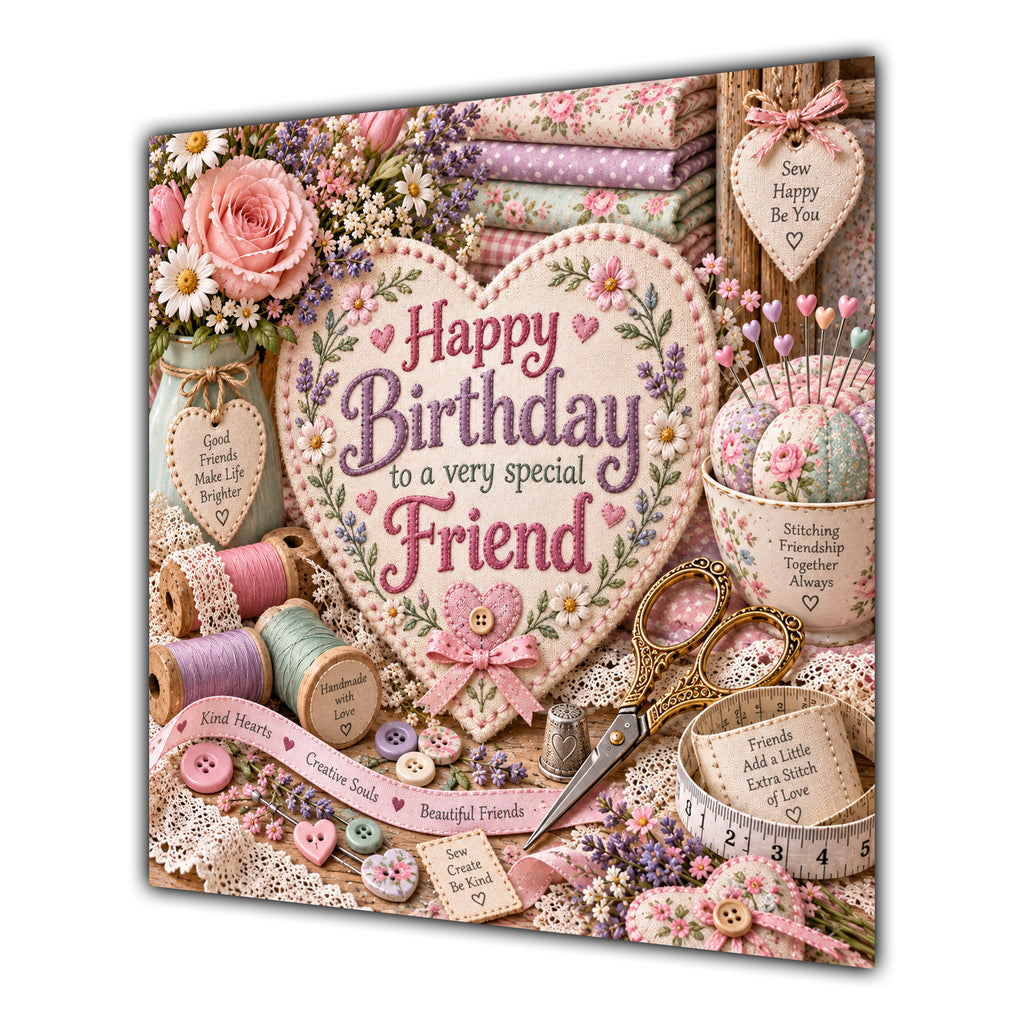 Friend Birthday Card Sewing Embroidery Craft