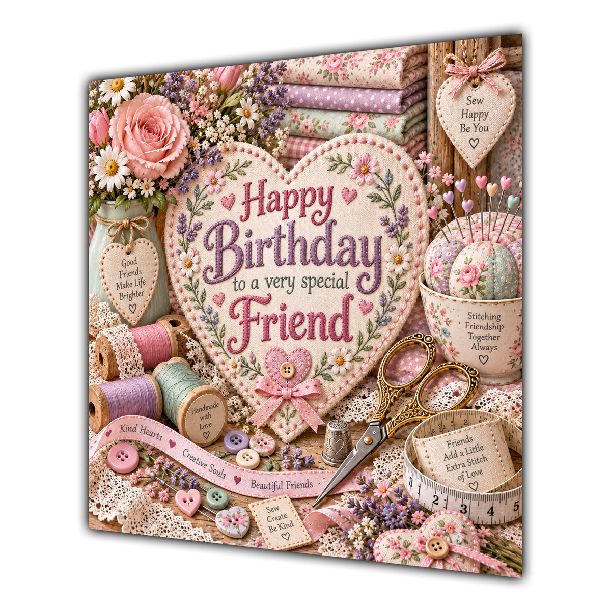 Friend Birthday Card Sewing Embroidery Craft