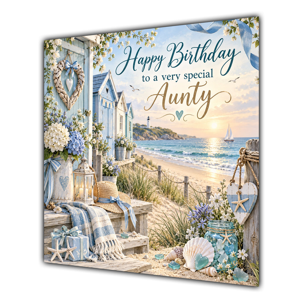 Aunty Birthday Card Beach Huts Seaside
