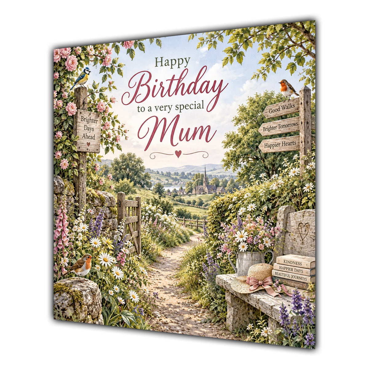 Mum Birthday Card Countryside Walk Flowers