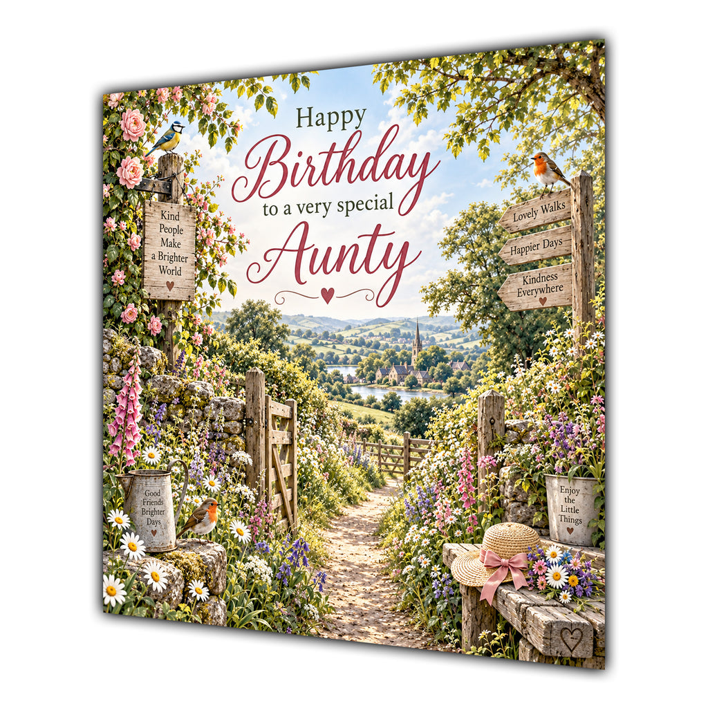 Aunty Birthday Card Countryside Walk Flowers