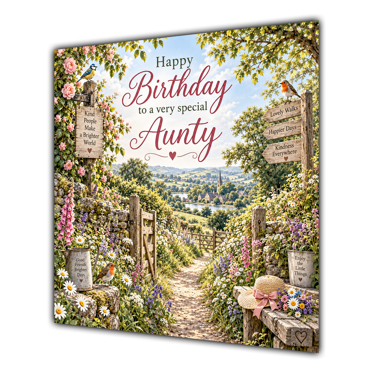 Aunty Birthday Card Countryside Walk Flowers