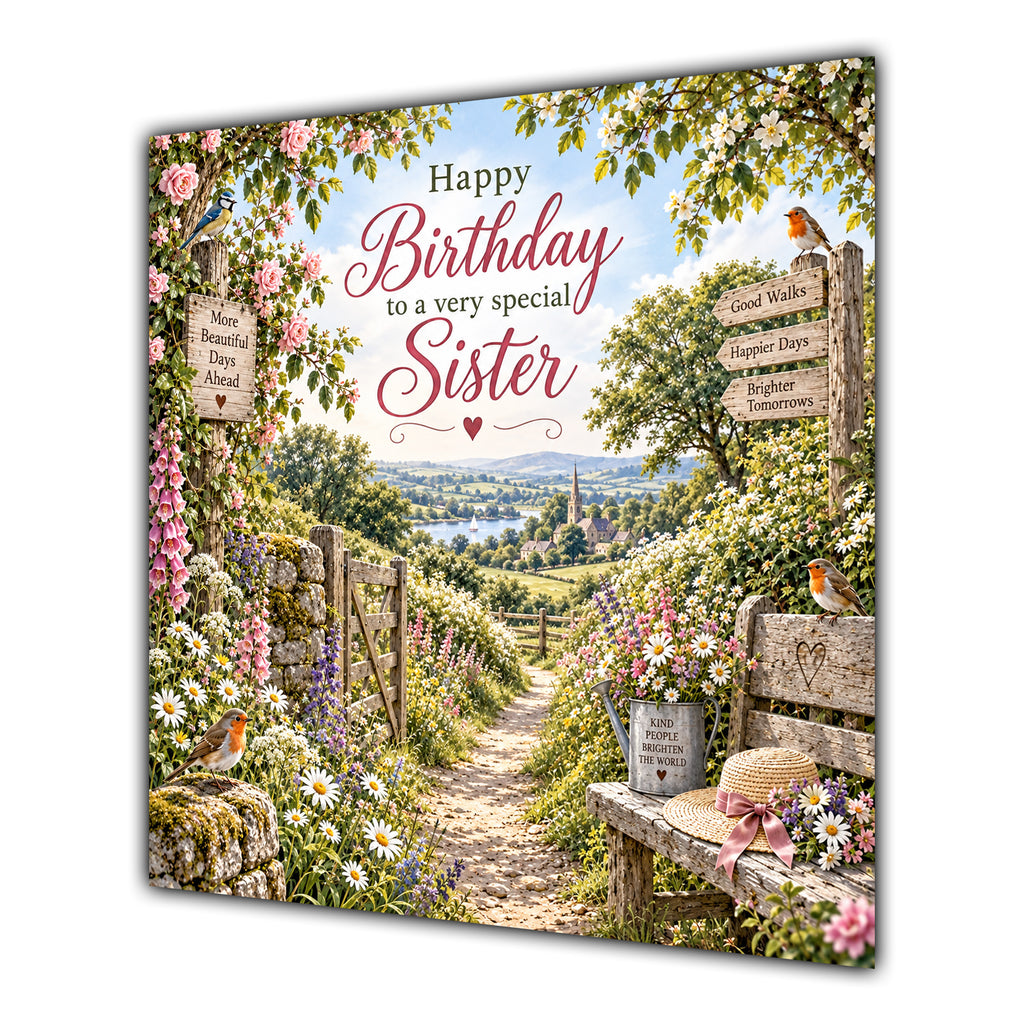 Sister Birthday Card Countryside Walk Flowers