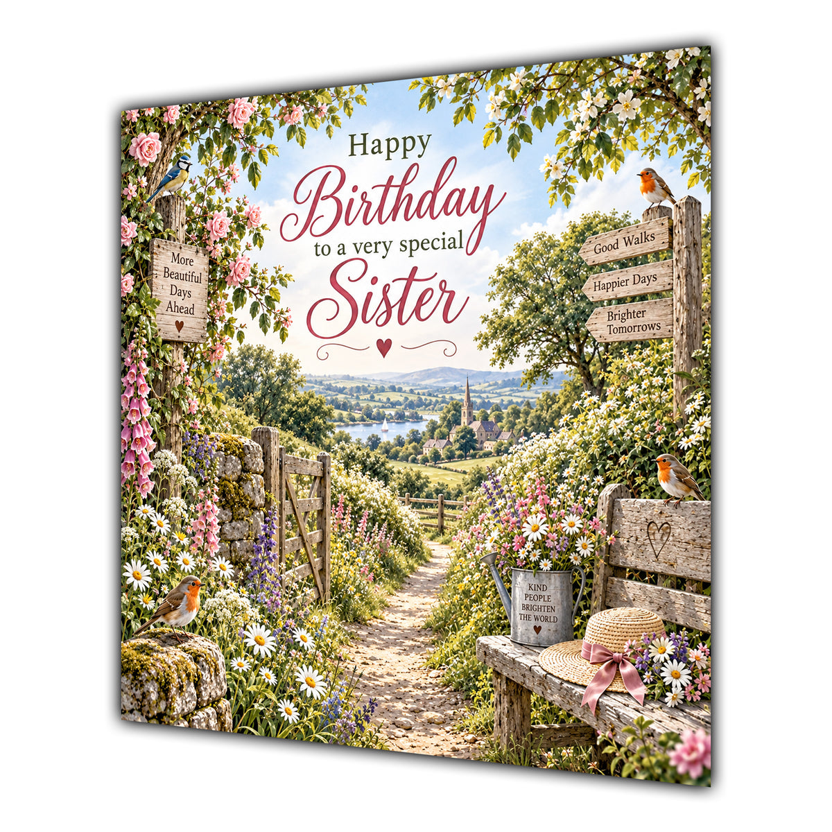Sister Birthday Card Countryside Walk Flowers