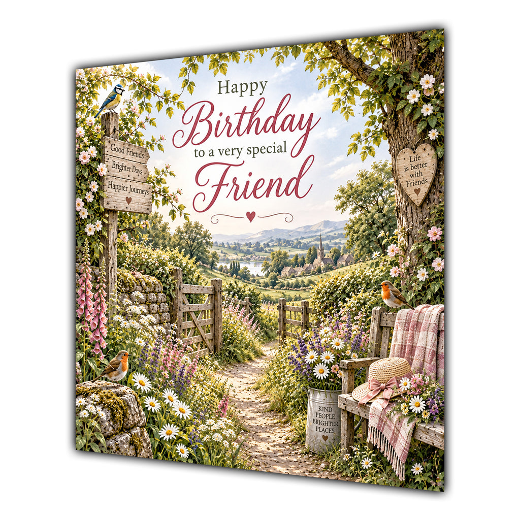 Friend Birthday Card Countryside Walk Flowers