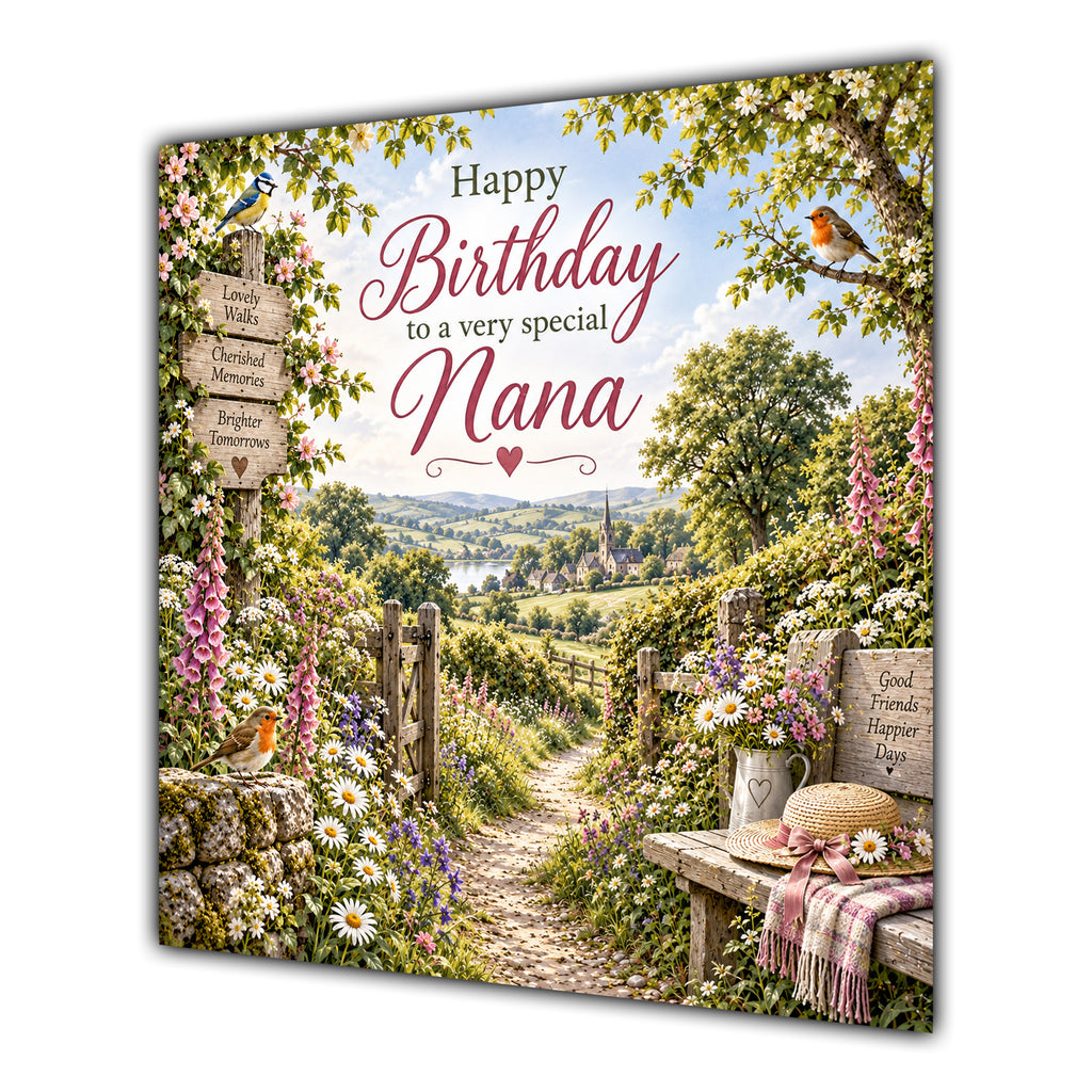 Nana Birthday Card Countryside Walk Flowers