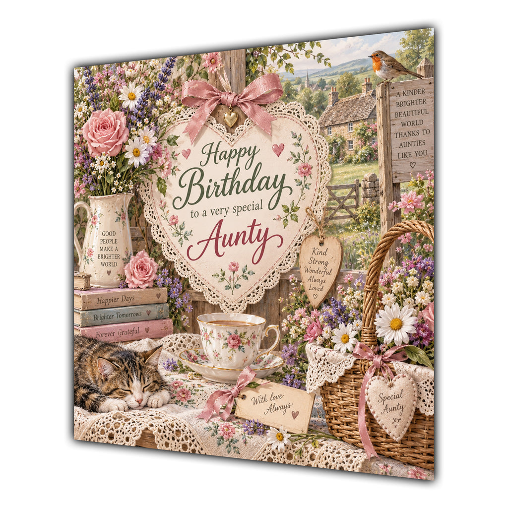Aunty Birthday Card Country Cottage Tea Flowers