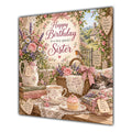 Sister Birthday Card Country Cottage Tea Flowers
