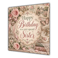 Sister Birthday Card Vintage Roses Lace Pearls