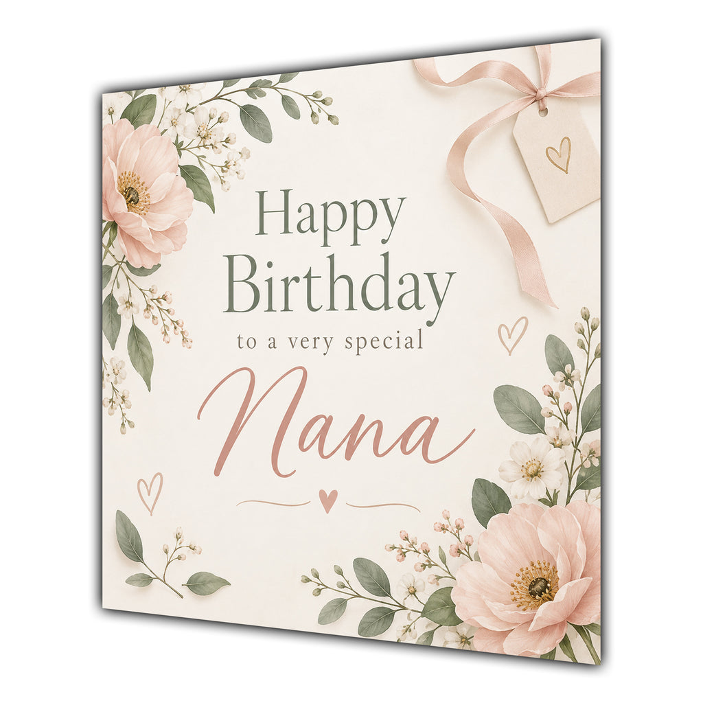 Nana Birthday Card Soft Pink Flowers Foliage
