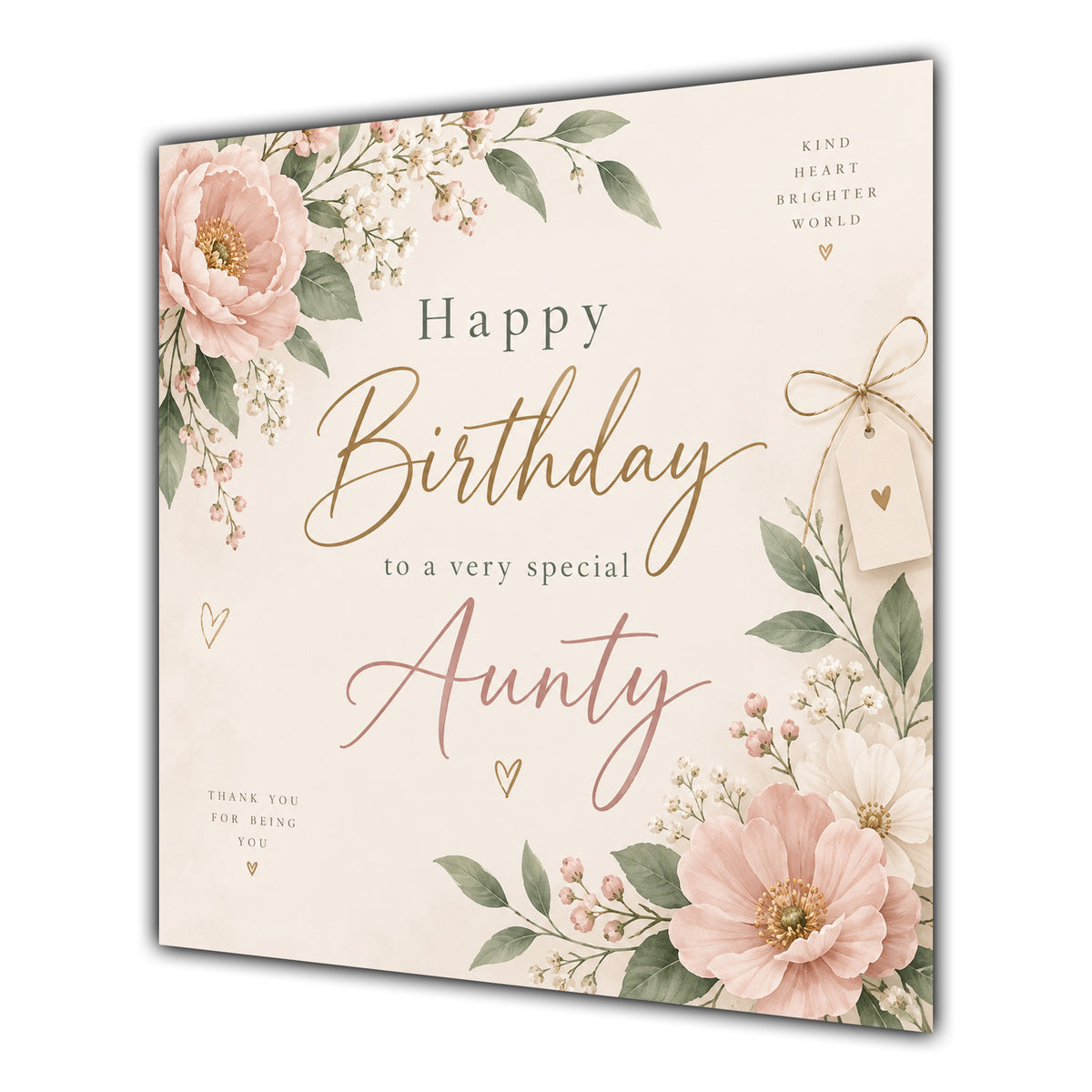 Aunty Birthday Card Soft Pink Flowers Foliage