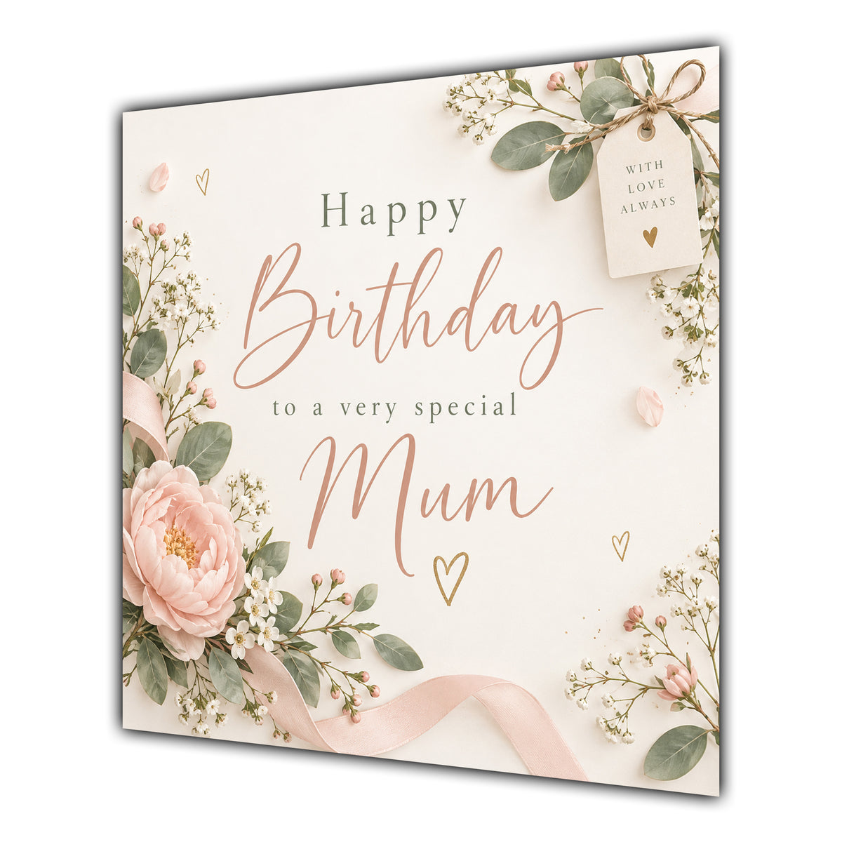 Mum Birthday Card Soft Pink Flowers Foliage