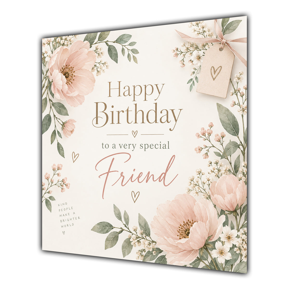 Friend Birthday Card Soft Pink Flowers Foliage
