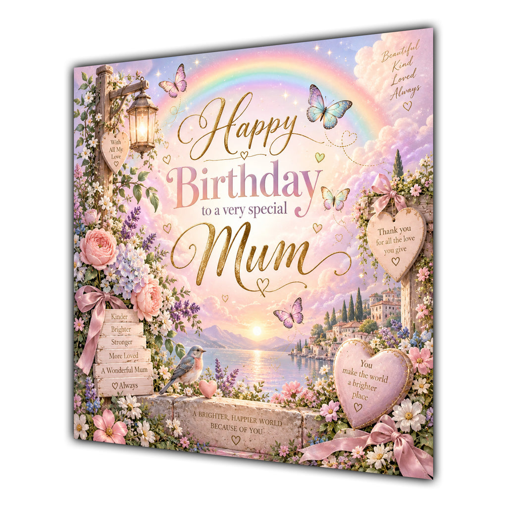 Mum Birthday Card Rainbow Butterflies Flowers