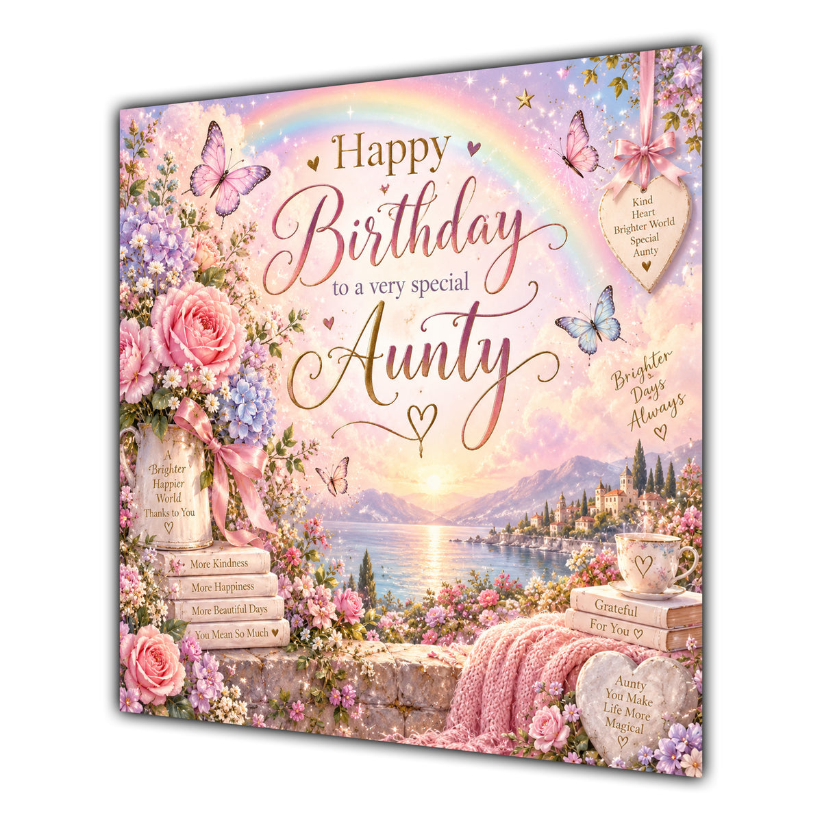 Aunty Birthday Card Rainbow Butterflies Flowers