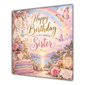 Sister Birthday Card Rainbow Butterflies Flowers