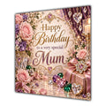 Mum Birthday Card Jewelled Hearts Roses
