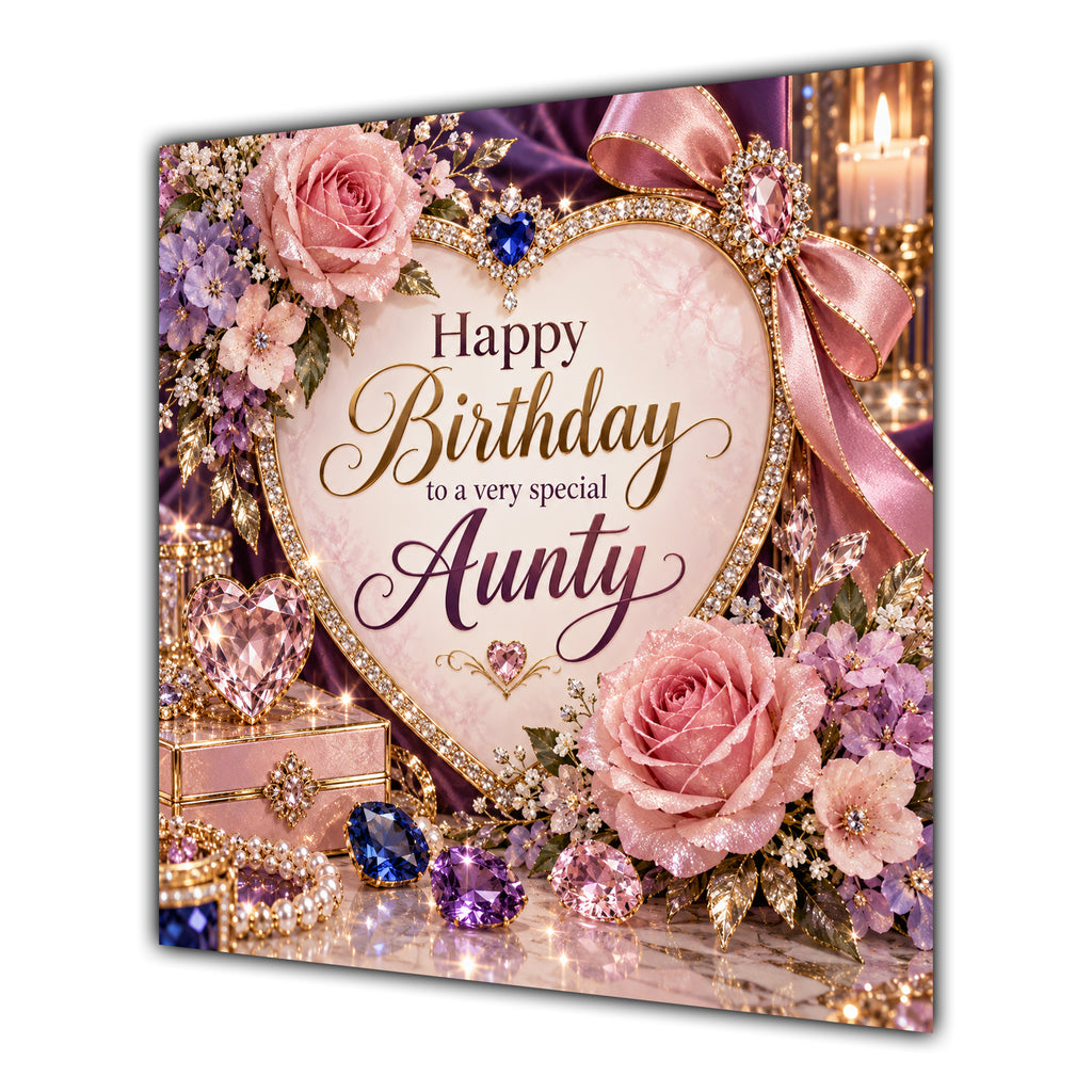 Aunty Birthday Card Jewelled Hearts Roses
