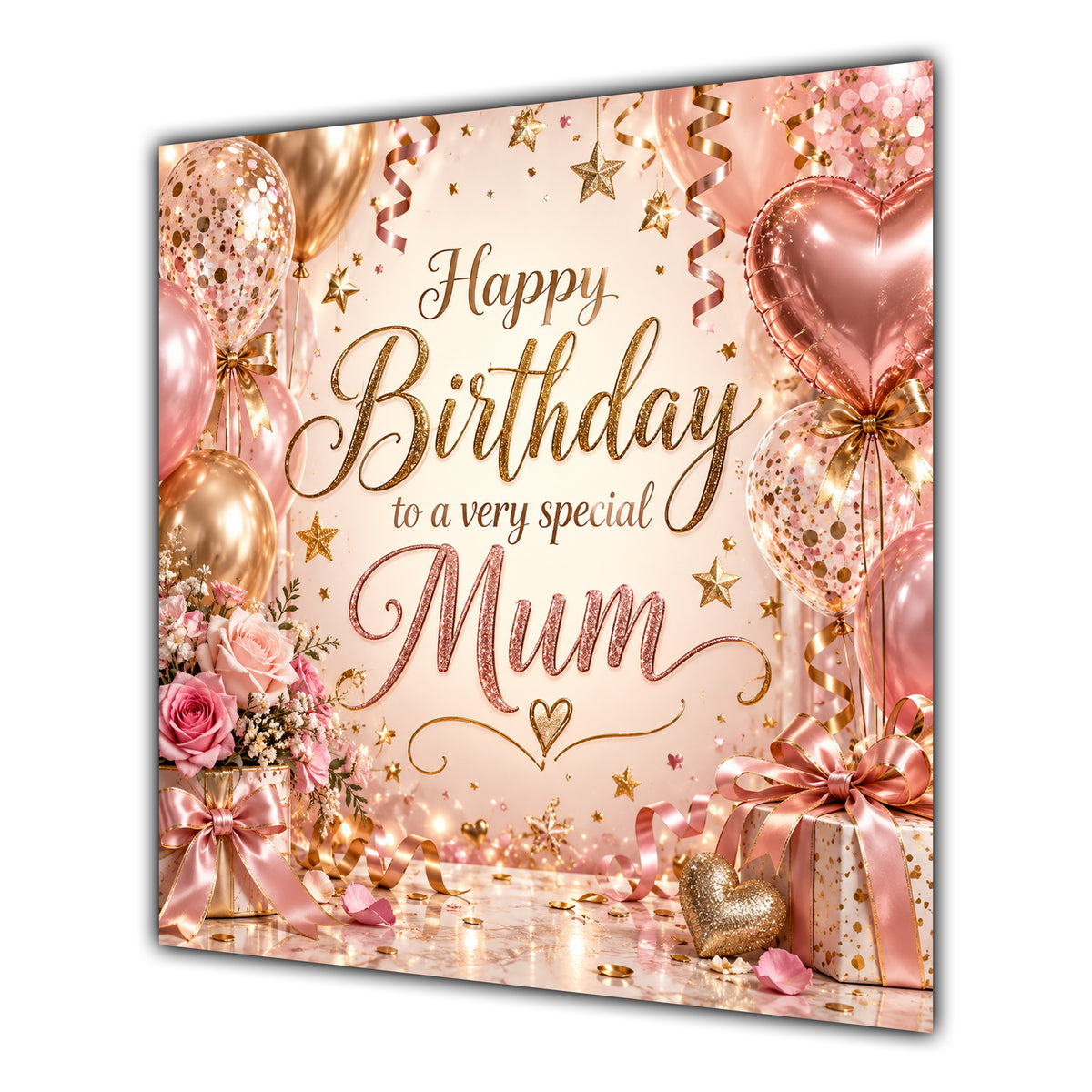 Mum Birthday Card Rose Gold Balloons Confetti