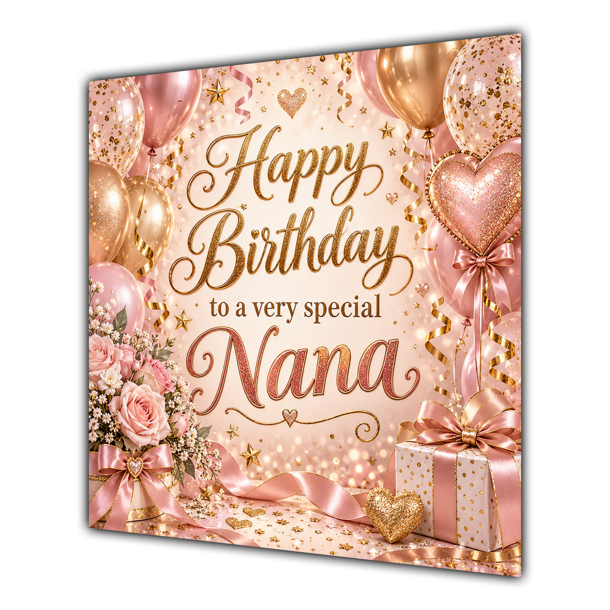 Nana Birthday Card Rose Gold Balloons Confetti