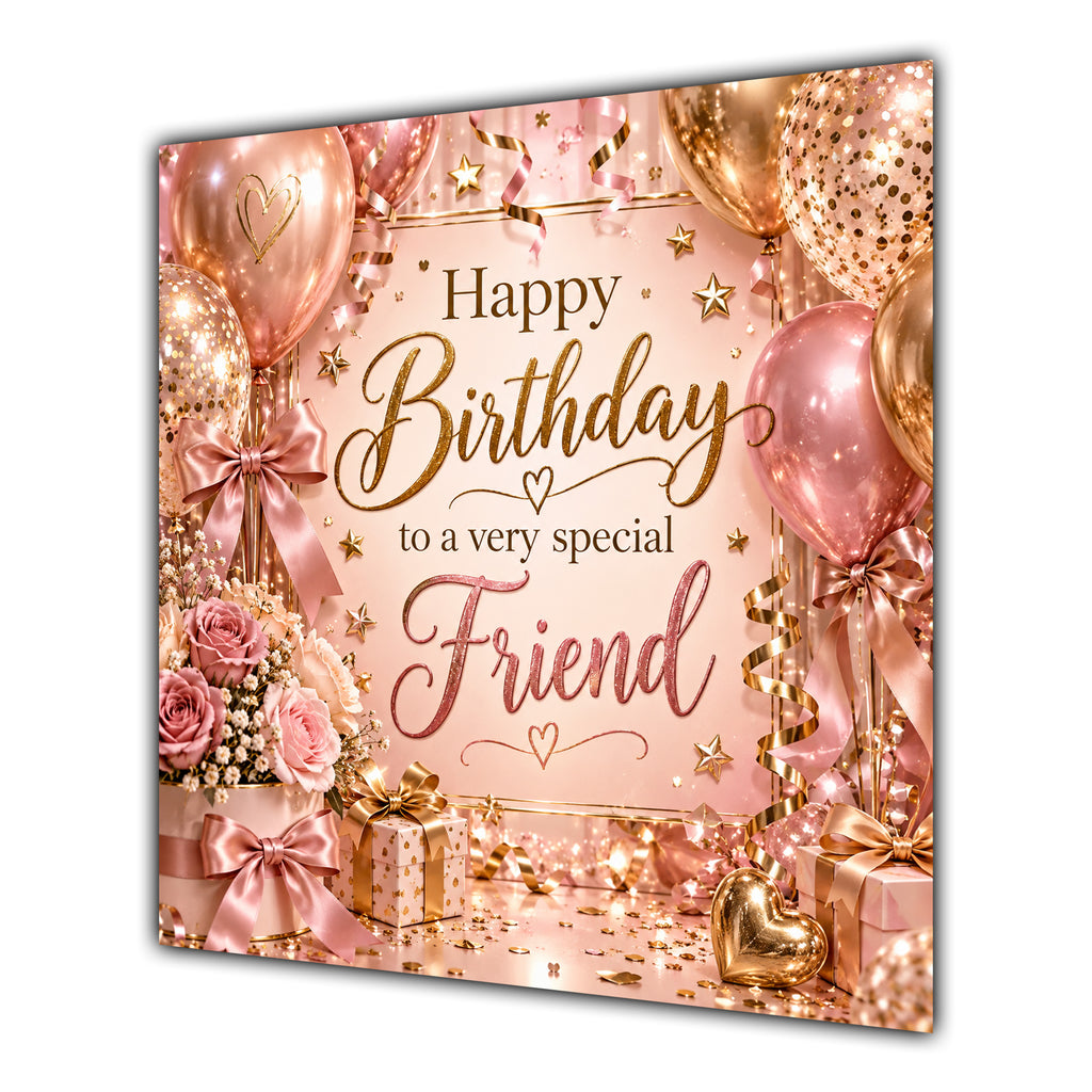 Friend Birthday Card Rose Gold Balloons Confetti