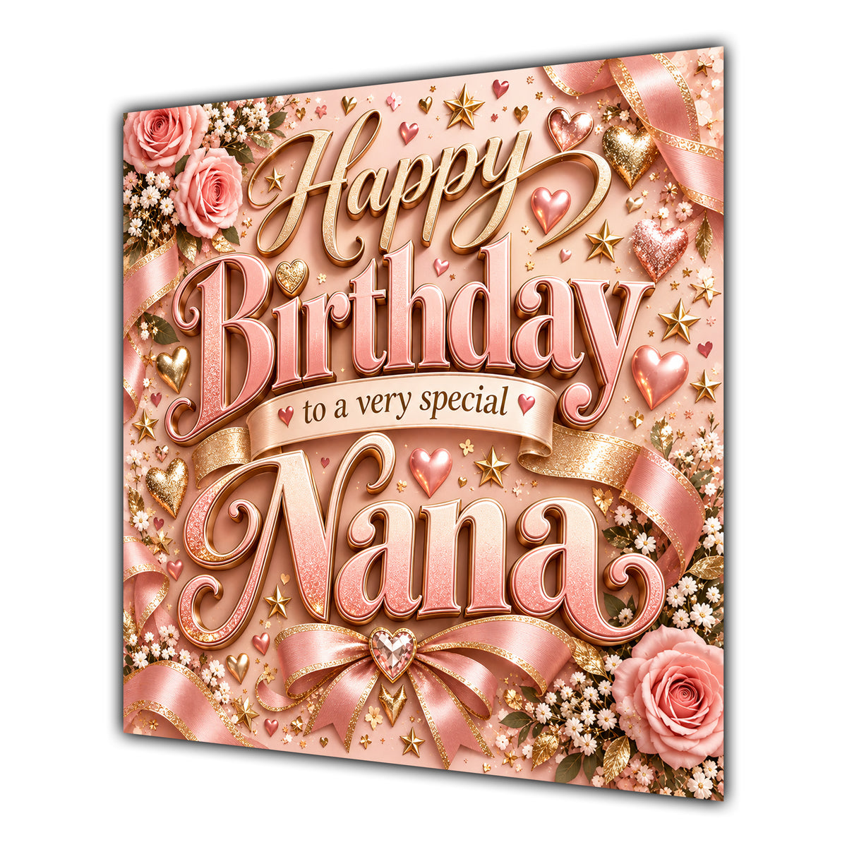Nana Birthday Card Rose Gold Lettering Hearts