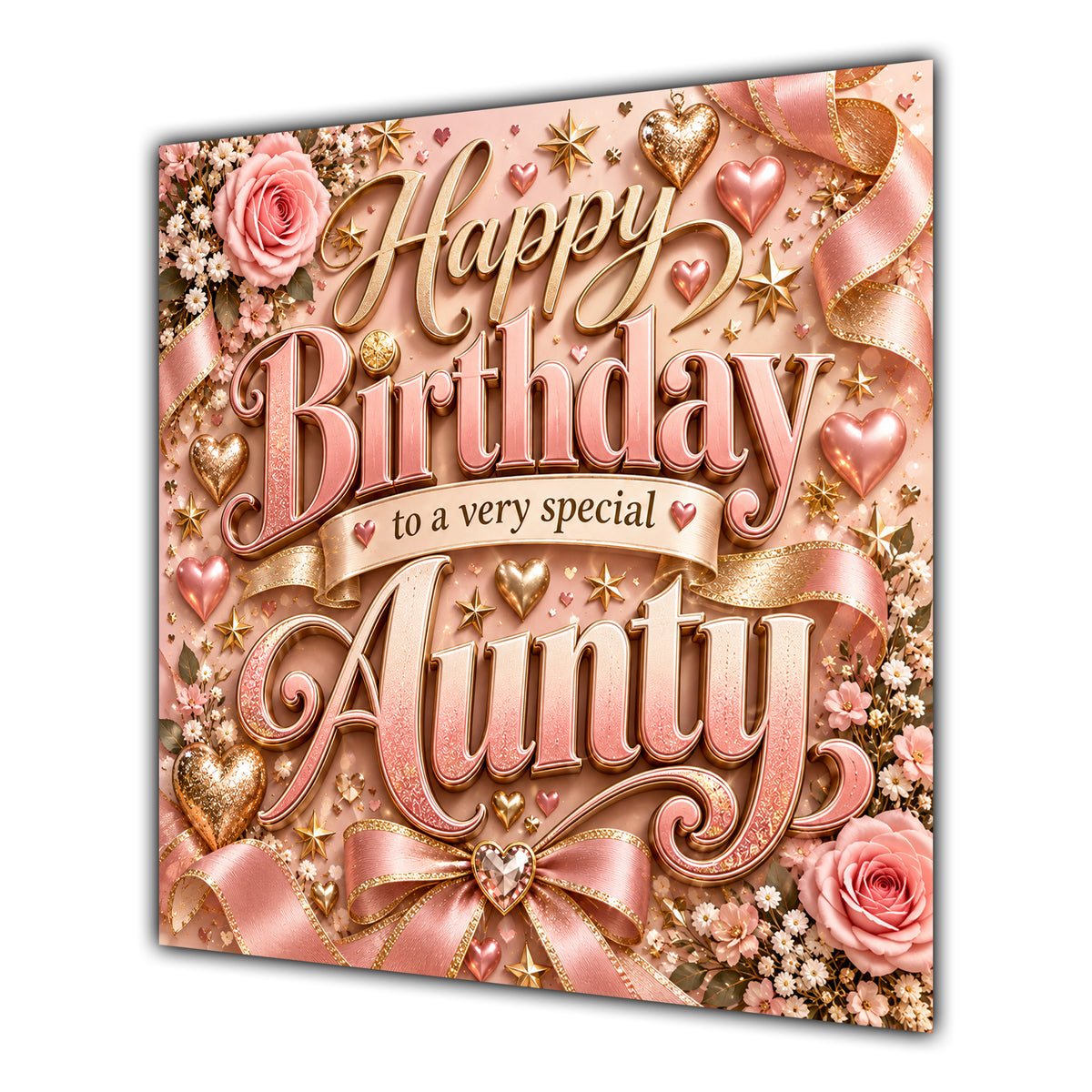 Aunty Birthday Card Rose Gold Lettering Hearts