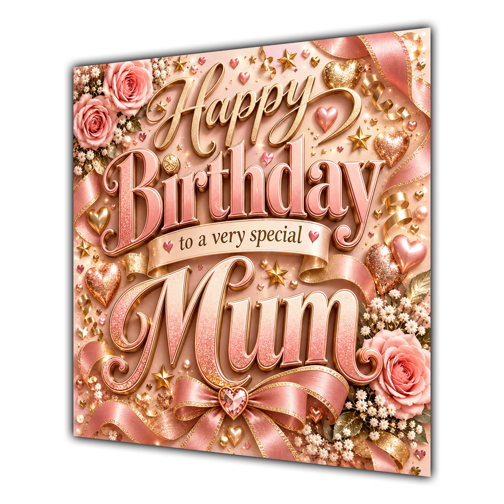 Mum Birthday Card Rose Gold Lettering Hearts