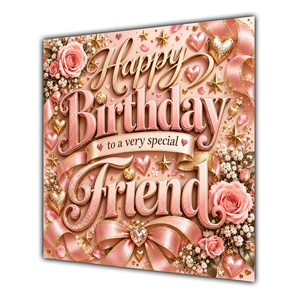 Friend Birthday Card Rose Gold Lettering Hearts