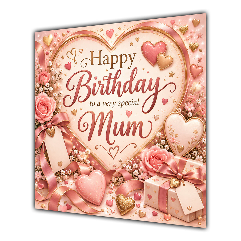Mum Birthday Card Pink Hearts Flowers Gifts