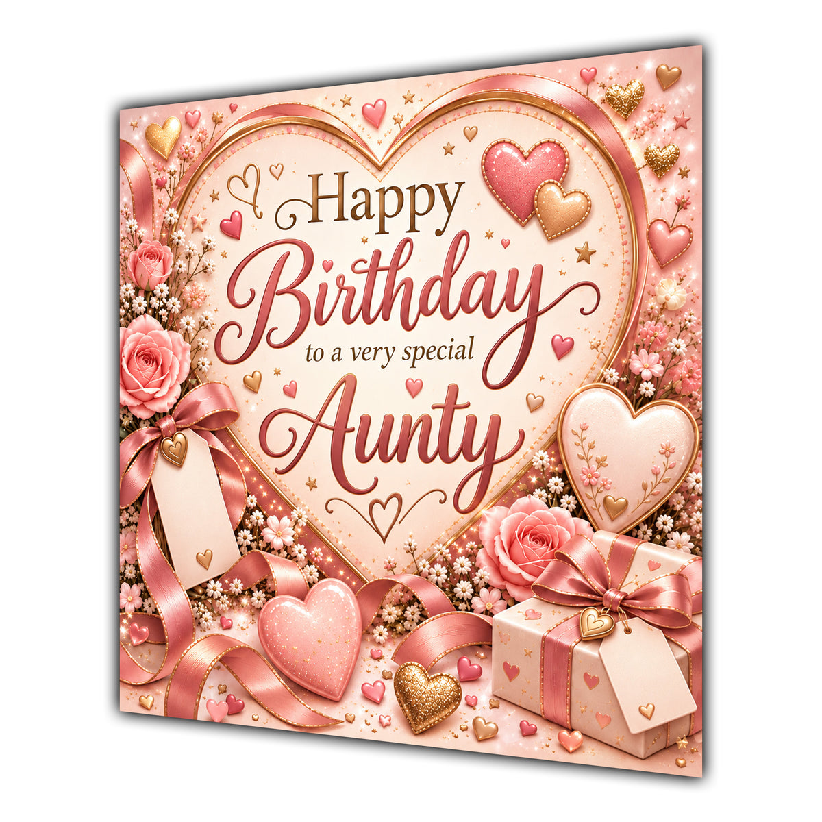 Aunty Birthday Card Pink Hearts Flowers Gifts