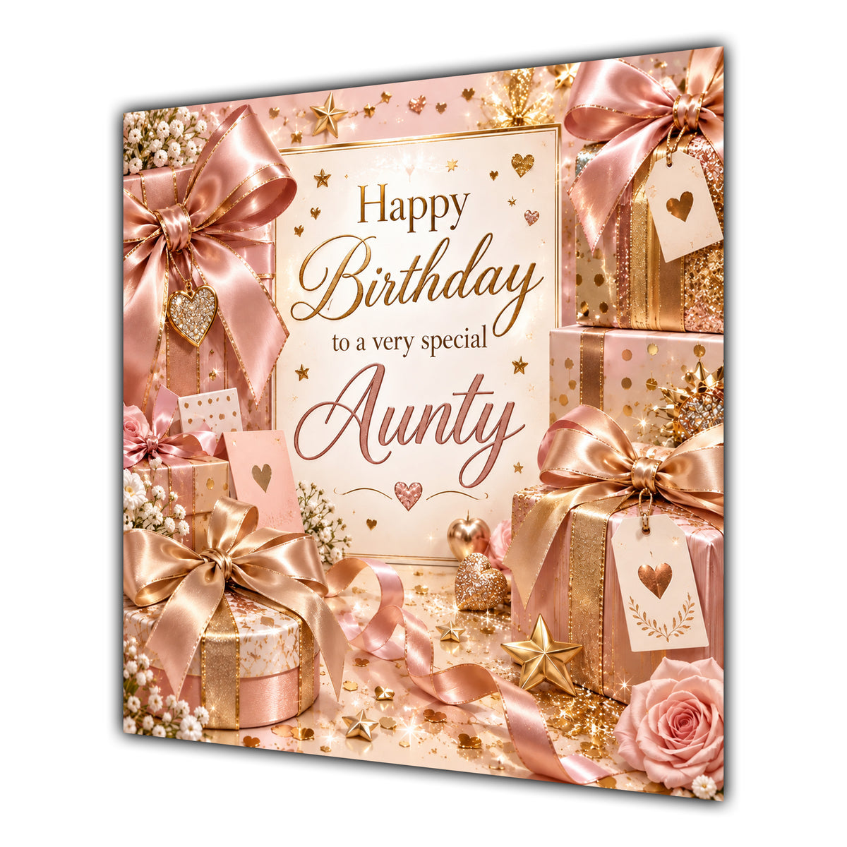 Aunty Birthday Card Rose Gold Gift Boxes Bows