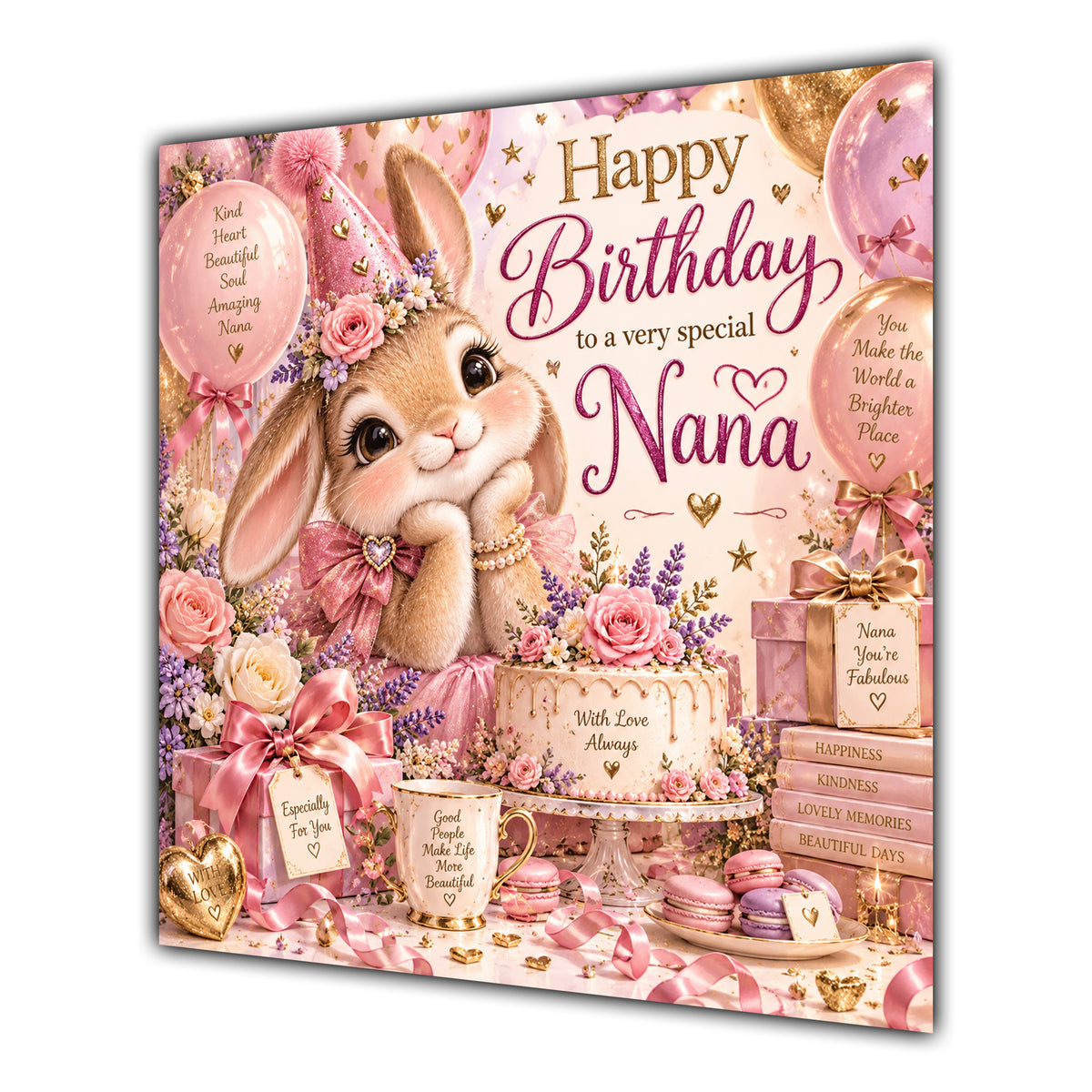 Nana Birthday Card Cute Bunny Balloons