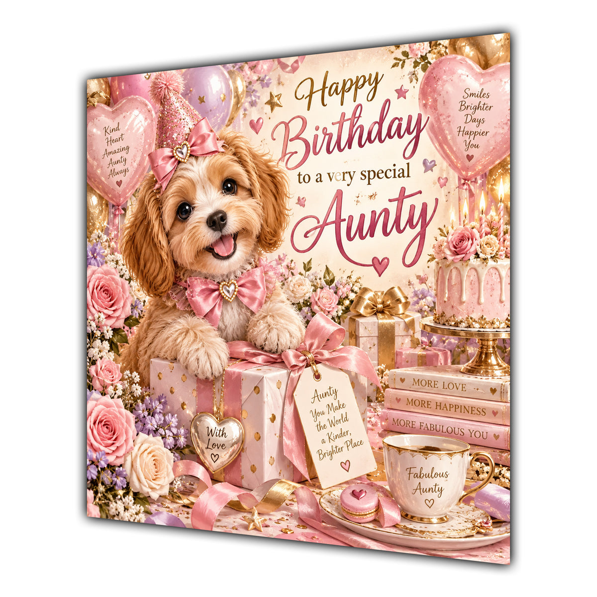 Aunty Birthday Card Cockapoo Puppy Pink Balloons