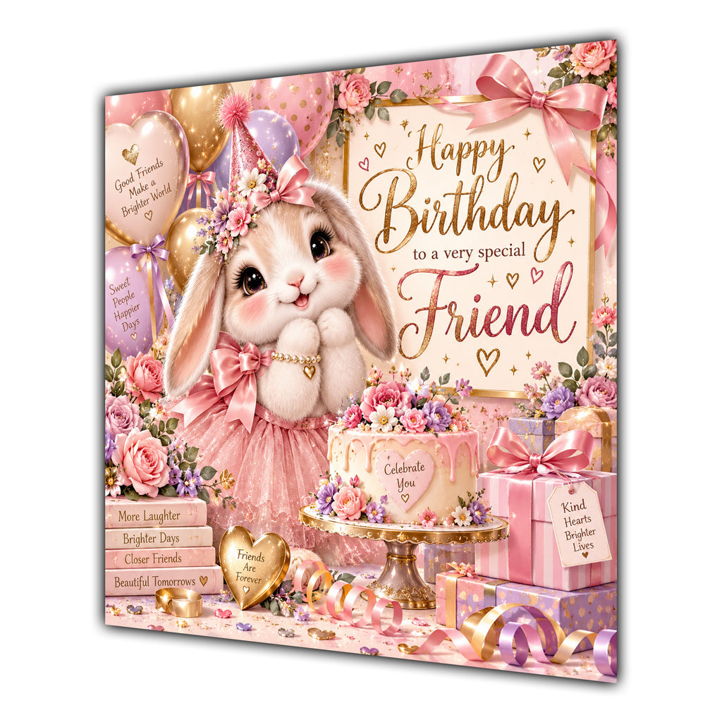 Friend Birthday Card Cute Bunny Balloons