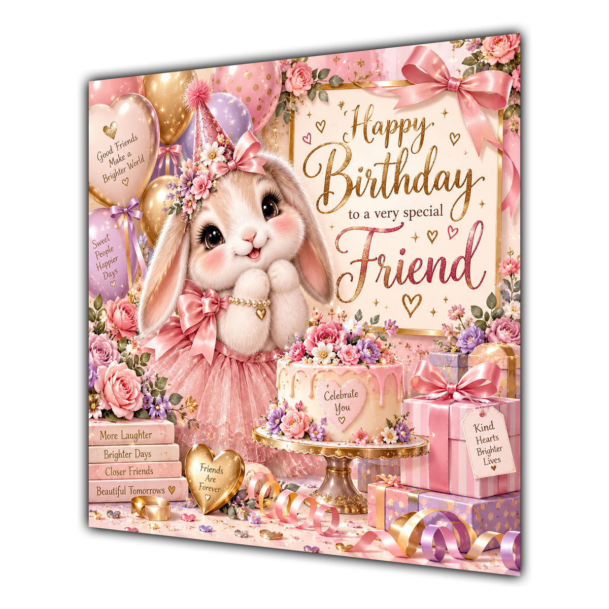 Friend Birthday Card Cute Bunny Balloons