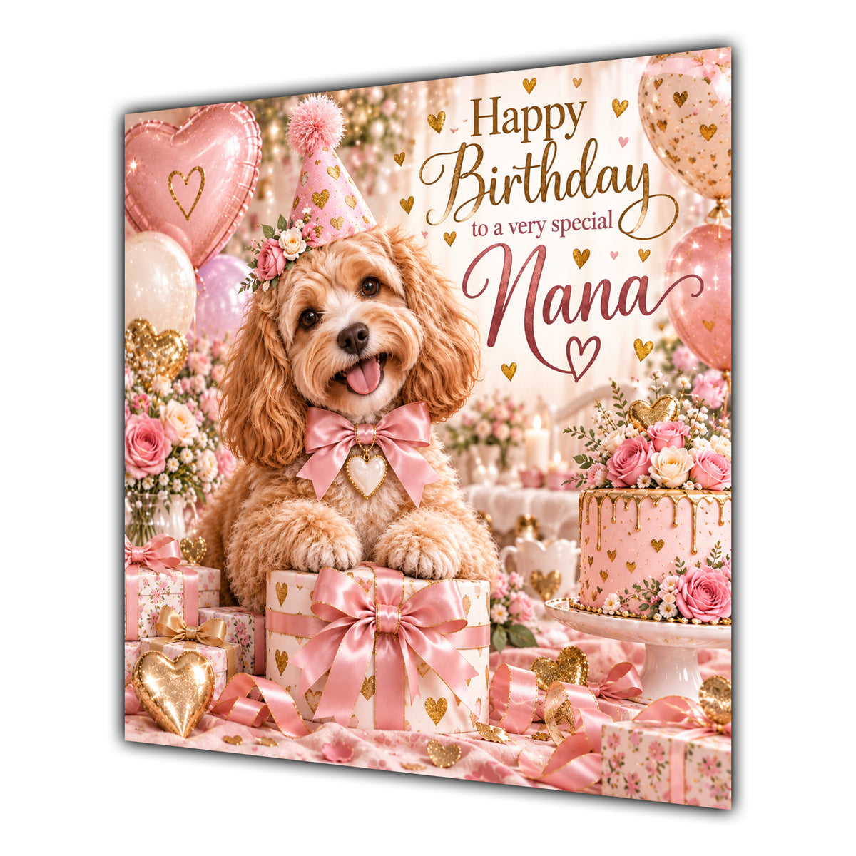 Nana Birthday Card Cockapoo Dog Pink Balloons