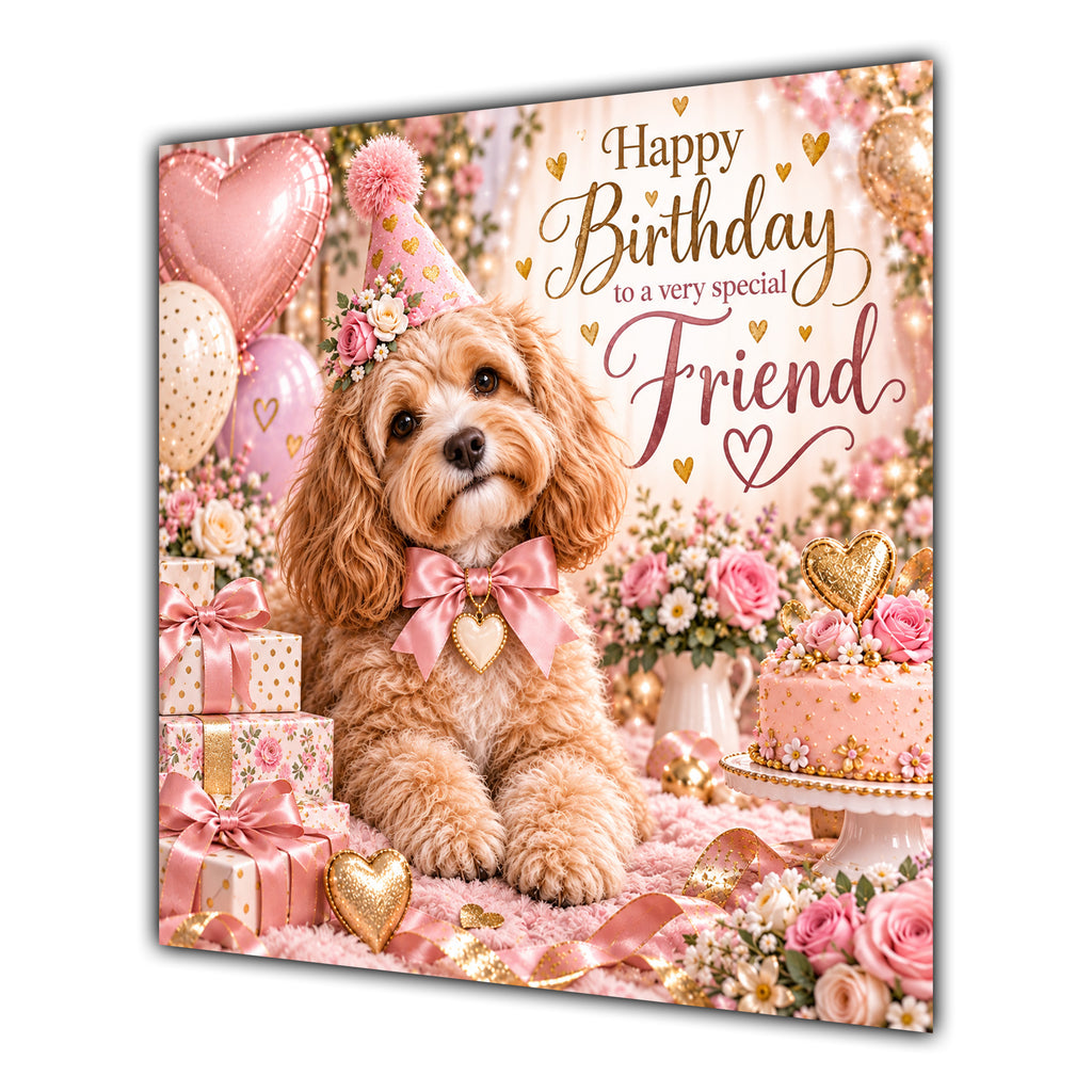 Friend Birthday Card Cockapoo Dog Pink Balloons