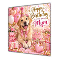 Mum Birthday Card Yellow Labrador Dog Balloons