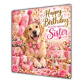 Sister Birthday Card Yellow Labrador Dog Balloons