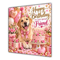 Friend Birthday Card Yellow Labrador Dog Balloons