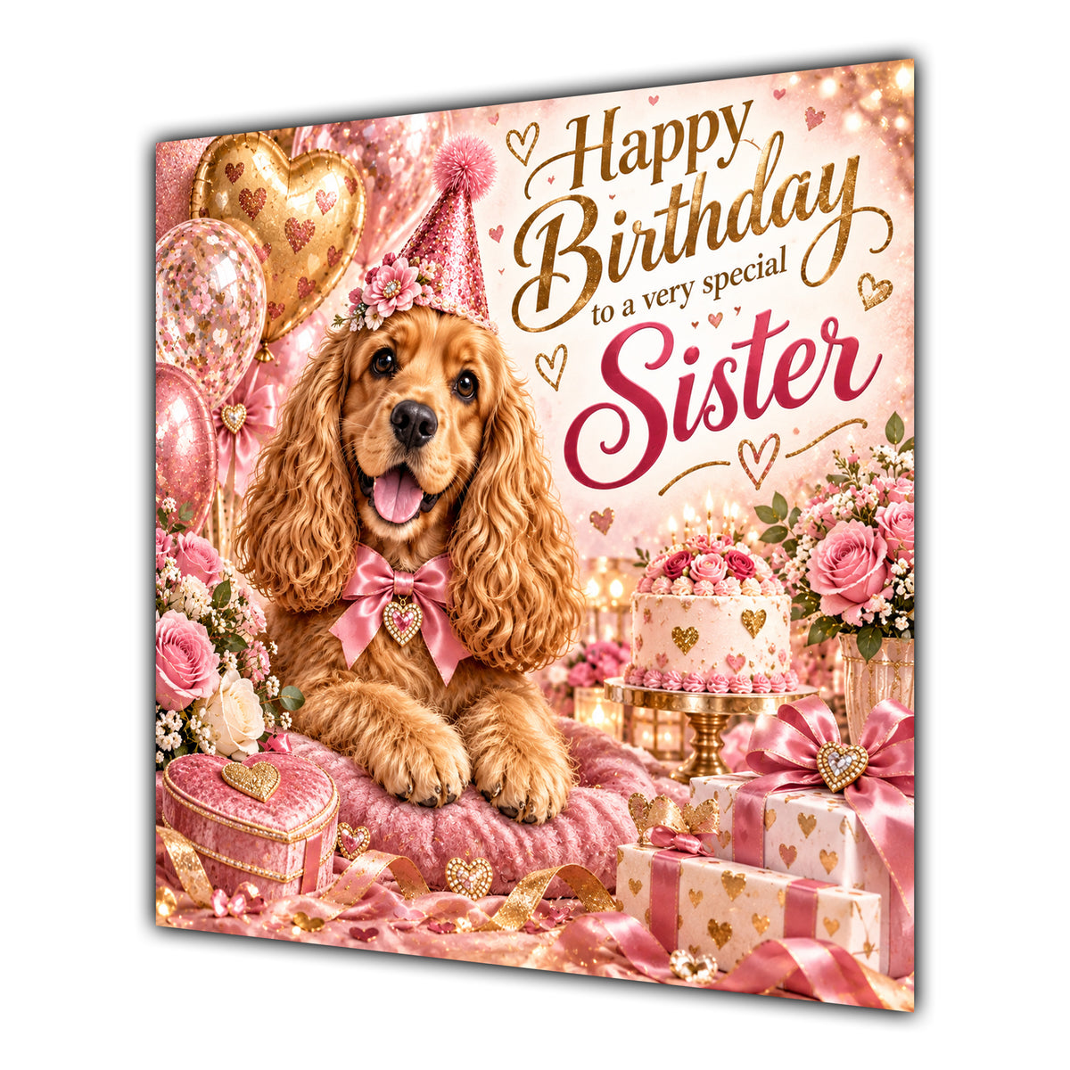 Sister Birthday Card Golden Cocker Spaniel Dog
